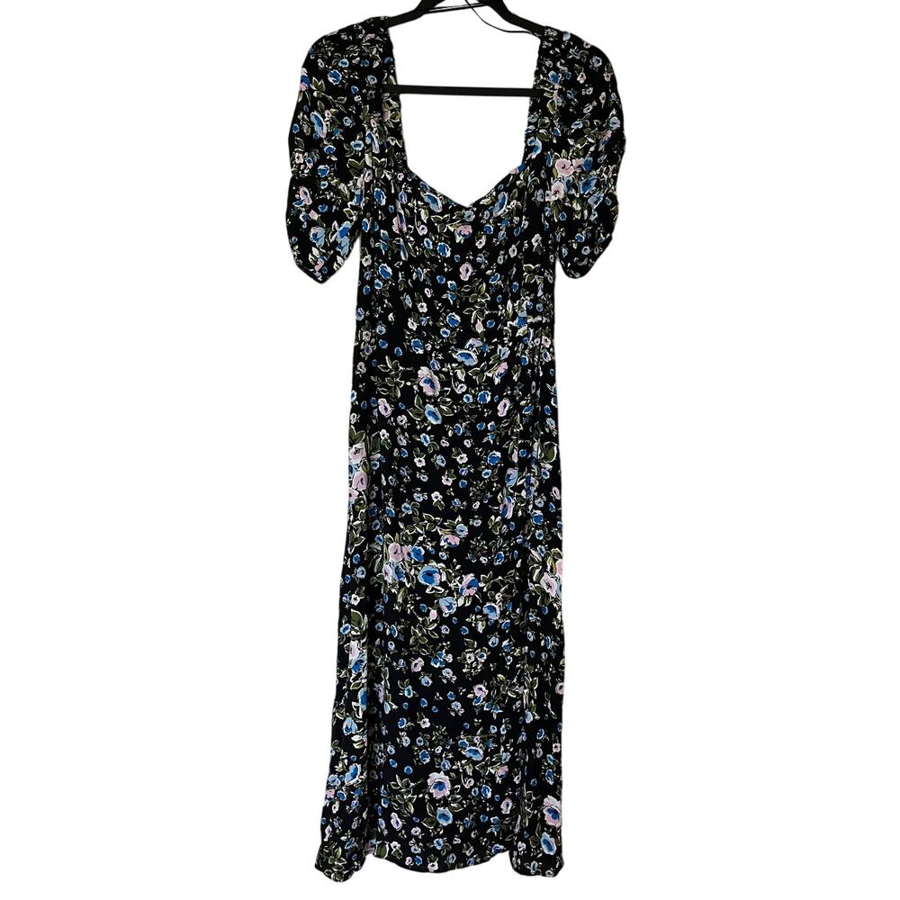 Zara Black Floral Puff Sleeve Midi Dress Large